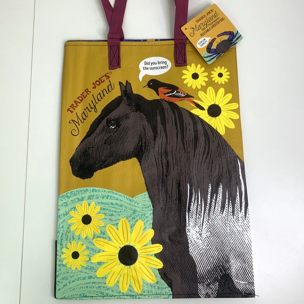 Trader Joe’s Maryland MD Tote Bag Reusable Shopper Horse Crab Oriole Flower Flag